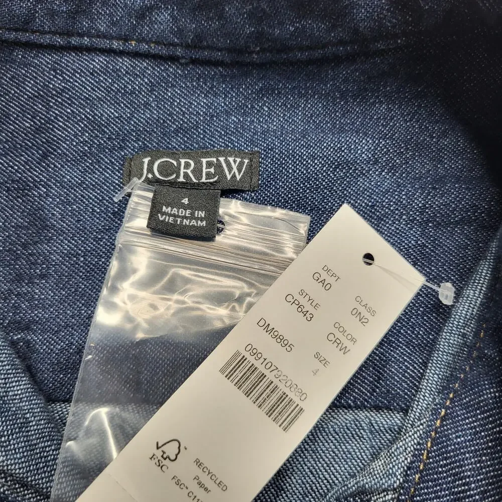 J Crew Denim Jean Tuxedo Shirt Long Sleeve Western Top Cotton Dark Wash Small 4